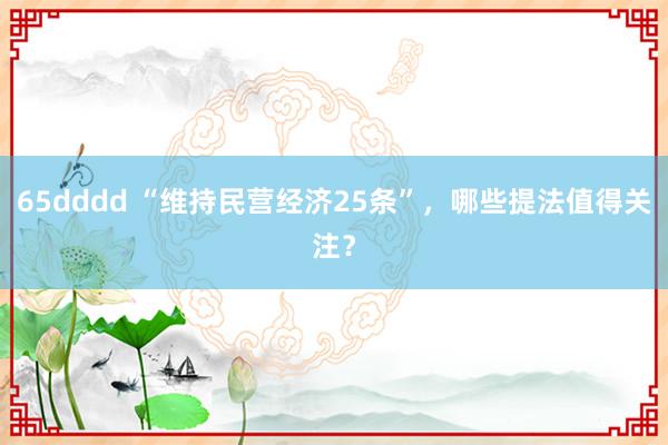 65dddd “维持民营经济25条”，哪些提法值得关注？