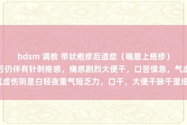 bdsm 调教 带状疱疹后遗症（嘴唇上疮疹）→气虚伤阴→皮疹消退后仍伴有针刺疼感，痛感剧烈大便干，口苦懆急，气虚伤阴是白轻夜重气短乏力，口干，大便干脉千里细弱→赵炳南边（强人帖）