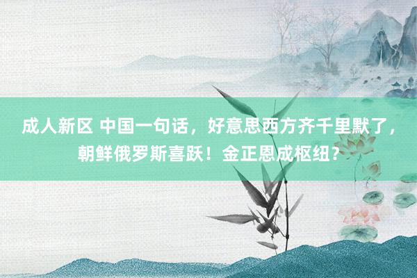 成人新区 中国一句话，好意思西方齐千里默了，朝鲜俄罗斯喜跃！金正恩成枢纽？