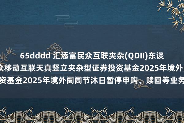 65dddd 汇添富民众互联夹杂(QDII)东谈主民币C: 对于汇添富民众移动互联天真竖立夹杂型证券投资基金2025年境外阛阓节沐日暂停申购、赎回等业务的公告